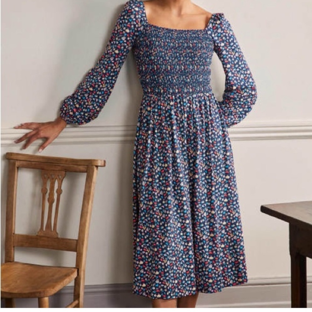 Boden floral print smocked midi dress size 16/18 - Picture 1 of 12
